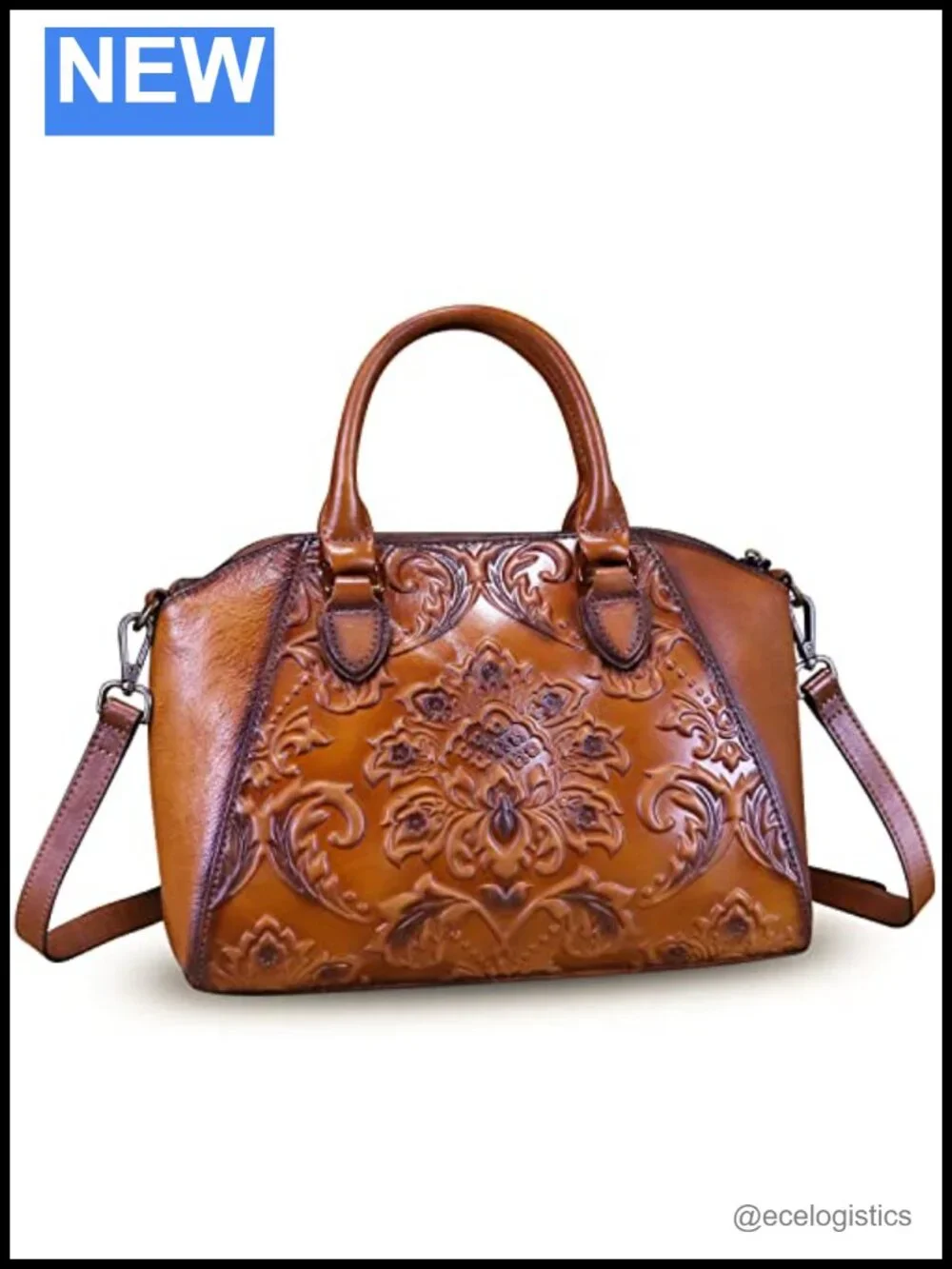 Genuine Leather Vintage Embossed Hobo Satchel Crossbody Handbag
